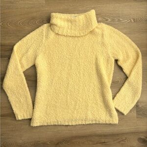 Vintage Y2K Butter Yellow Fuzzy Knit Turtleneck Cowl Sweater Oversized